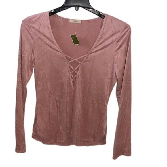 Pink Long Sleeve V-Neck Top With Crisscross Detail By Poetry Size XL - Picture 1 of 9